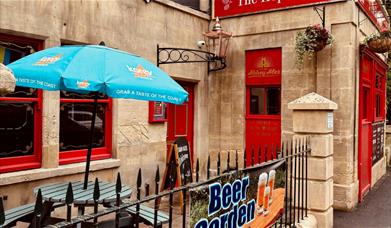 Red windows and Door, beer garden