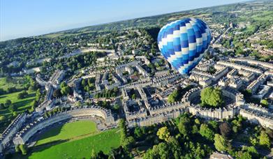 Arial image of Bath with hot air balloon