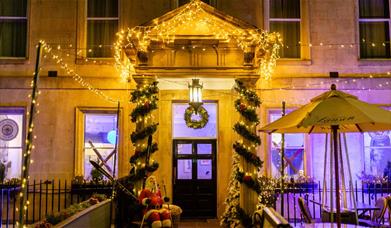 Exterior of The Abbey Hotel Bath at Christmas