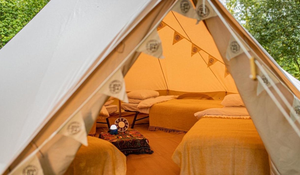 Bell tent and beds