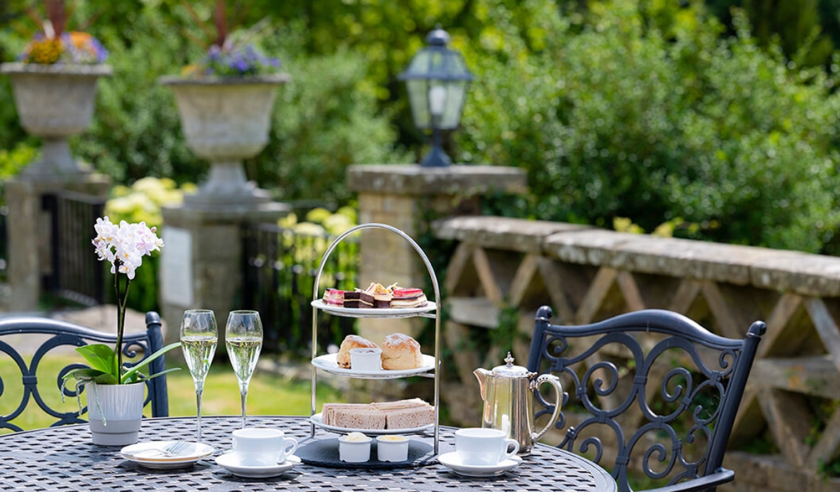 Afternoon tea on table outside