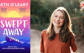 Beth O'Leary and the cover of her book.