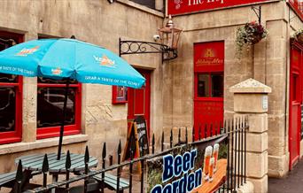 Red windows and Door, beer garden