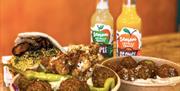 Falafel bowls with drinks